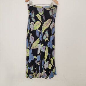 Tessuto Women's Skirt Size L Rayon Black Floral Bohemian Boho Party Sheer Lined